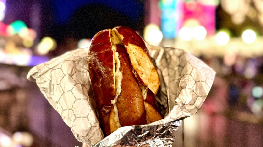 The Garlic Cheesy Brat available at Edelweiss Snacks in Fantasyland at Disneyland. (Courtesy of MiceChat) 