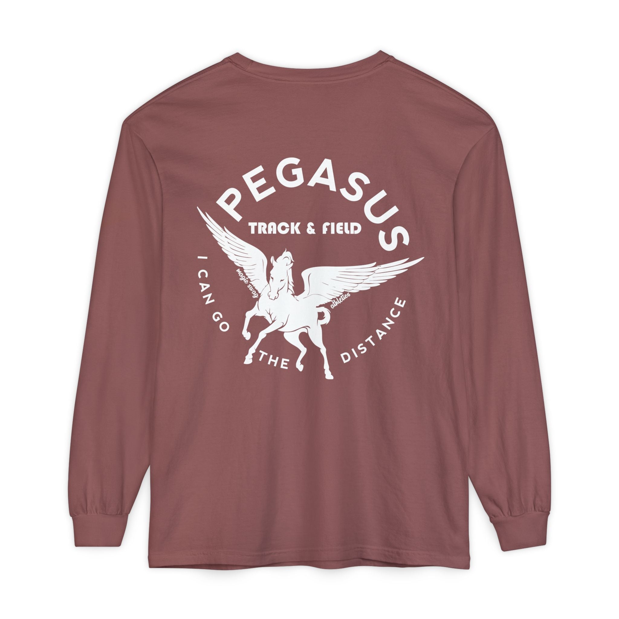 Pegasus Track & Field Long Sleeve T-Shirt - Unisex Garment-Dyed Graphic Tee