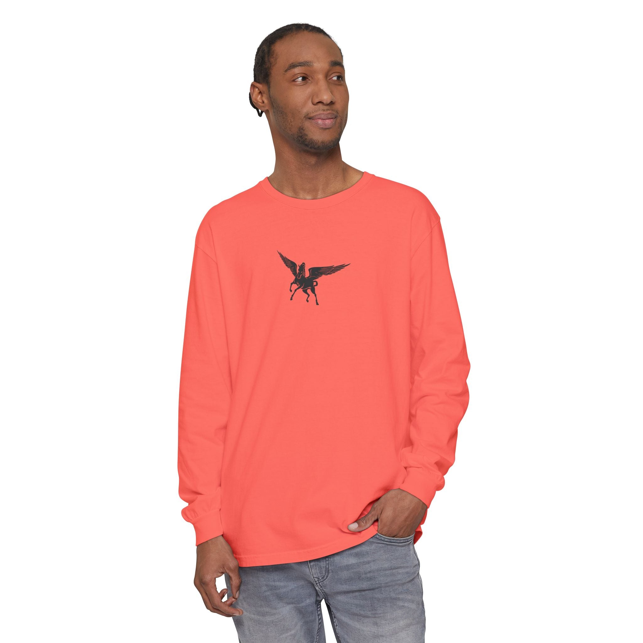 Pegasus Track & Field Long Sleeve T-Shirt - Unisex Garment-Dyed Graphic Tee