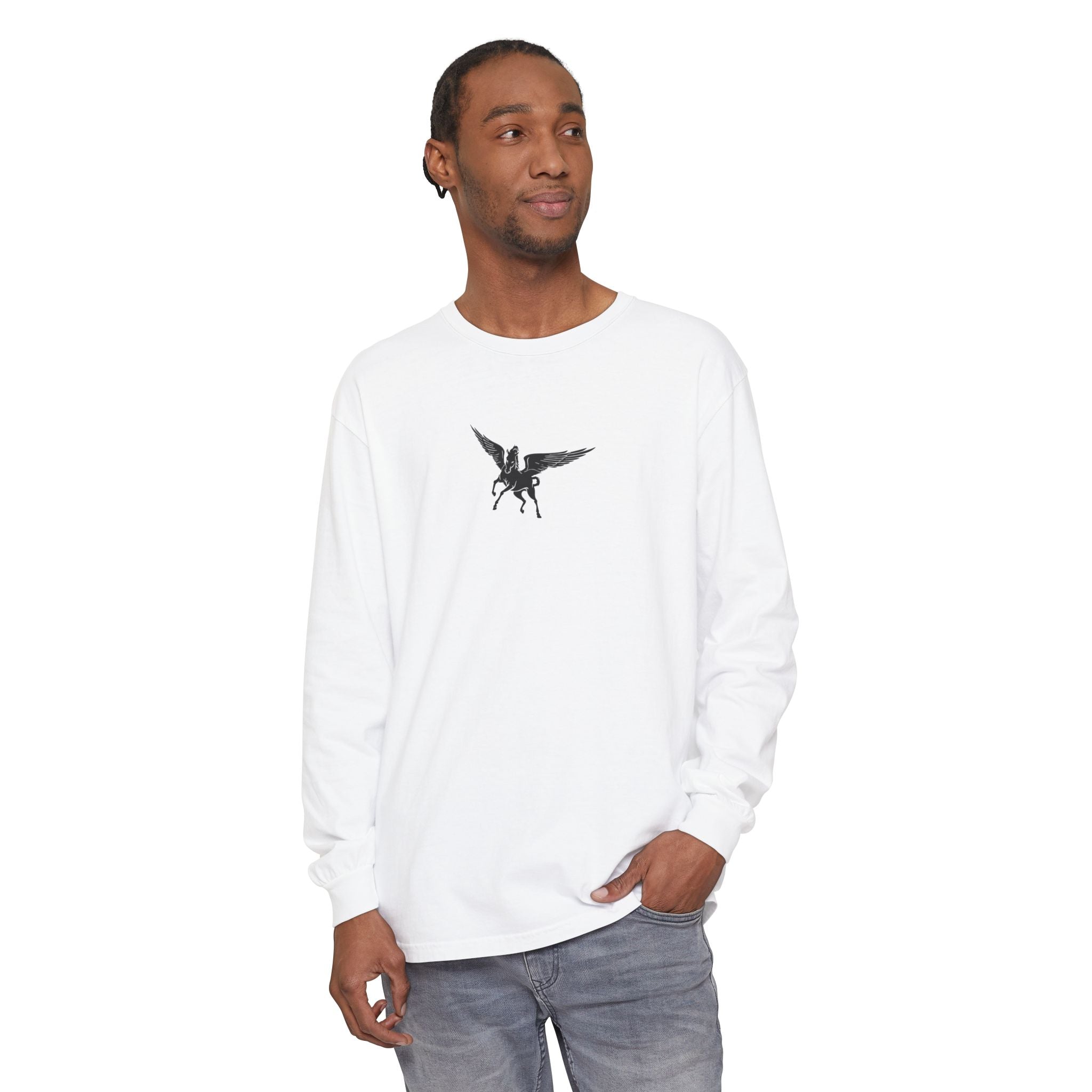 Pegasus Track & Field Long Sleeve T-Shirt - Unisex Garment-Dyed Graphic Tee