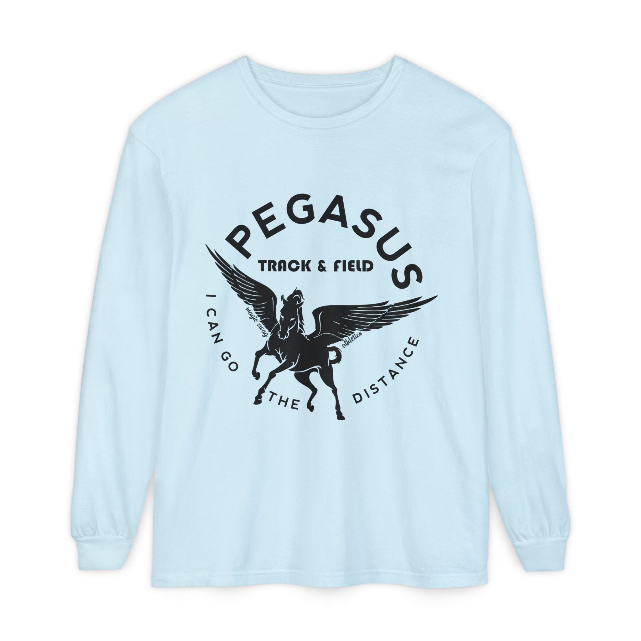 Pegasus Track & Field Long Sleeve T-Shirt - Unisex Garment-Dyed Graphic Tee