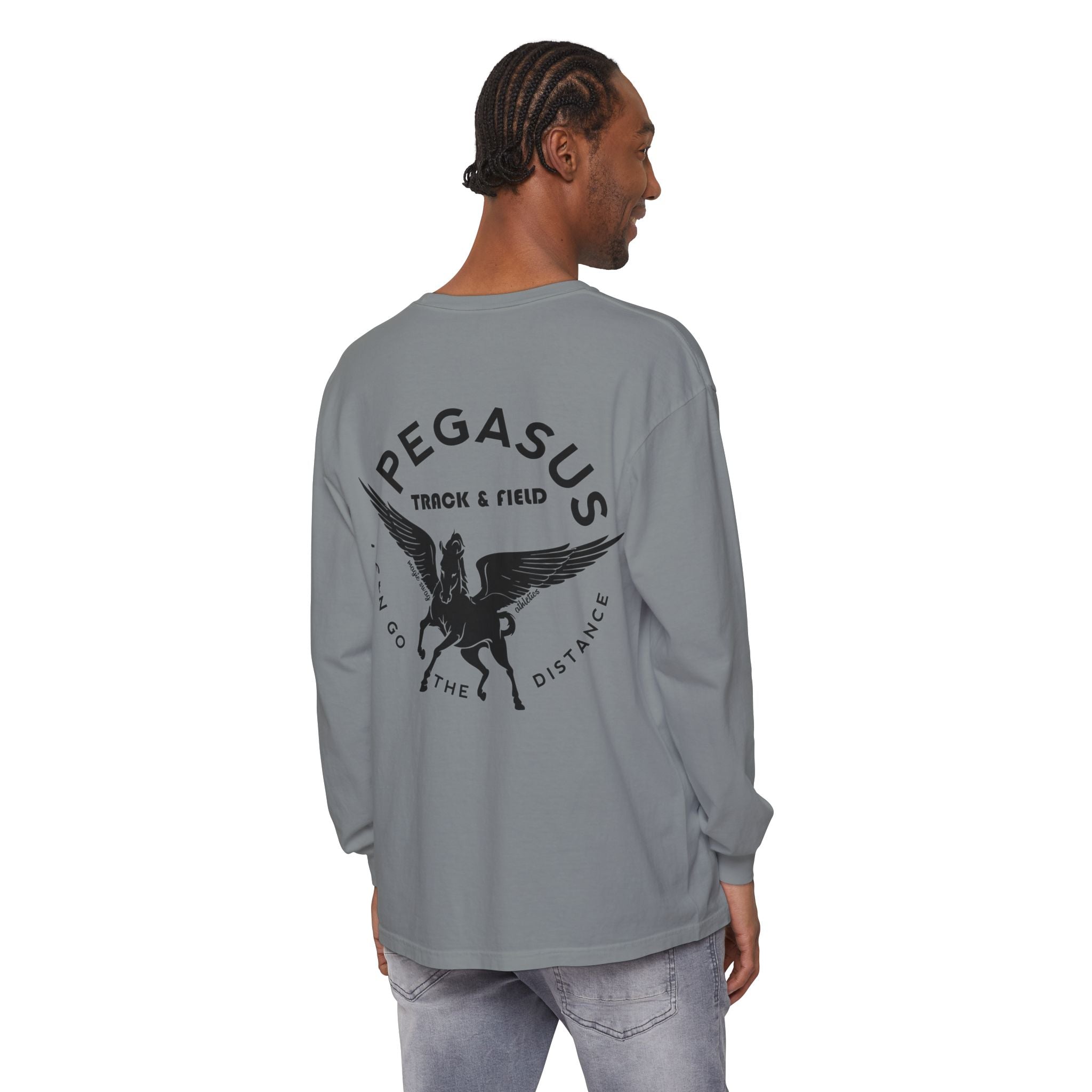 Pegasus Track & Field Long Sleeve T-Shirt - Unisex Garment-Dyed Graphic Tee