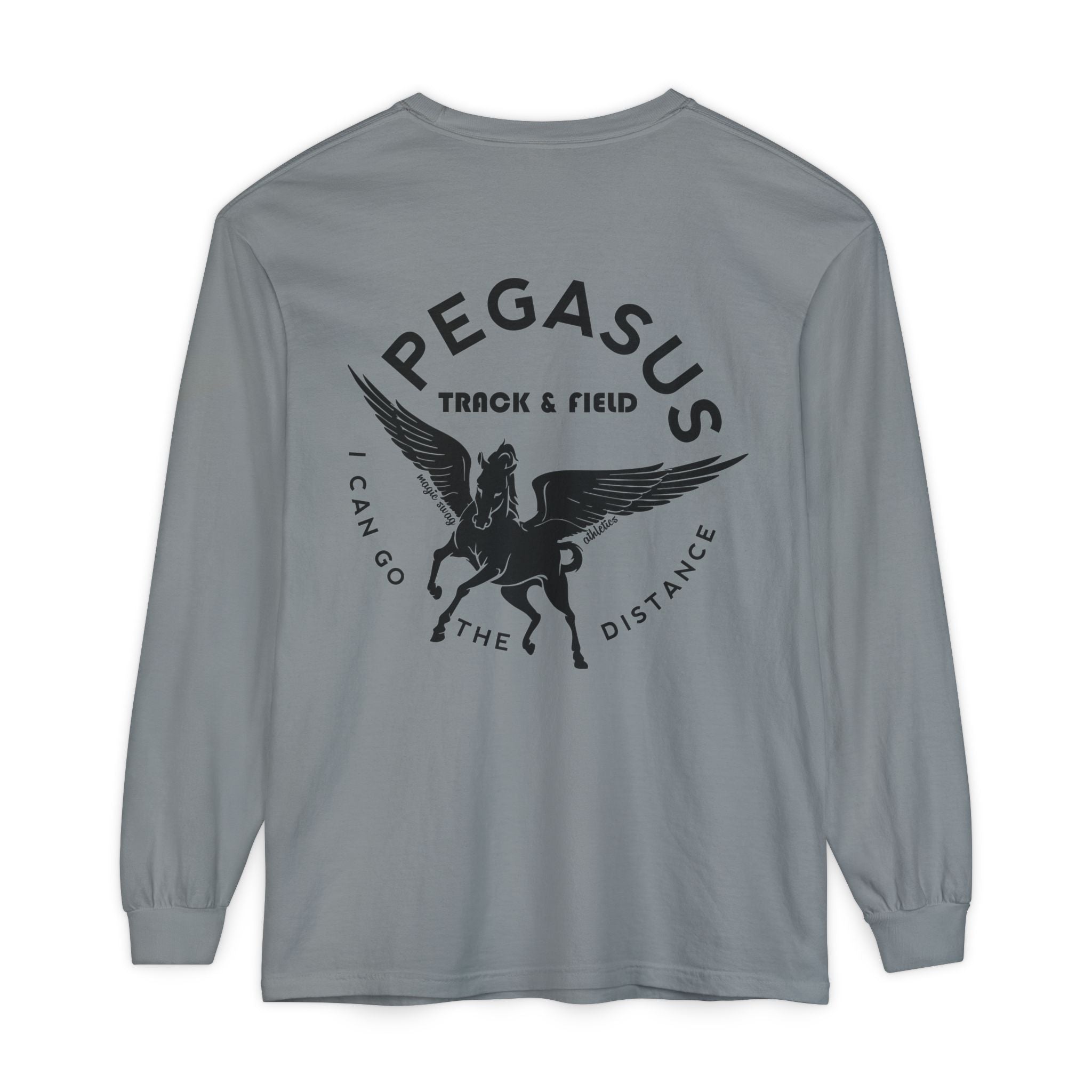 Pegasus Track & Field Long Sleeve T-Shirt - Unisex Garment-Dyed Graphic Tee