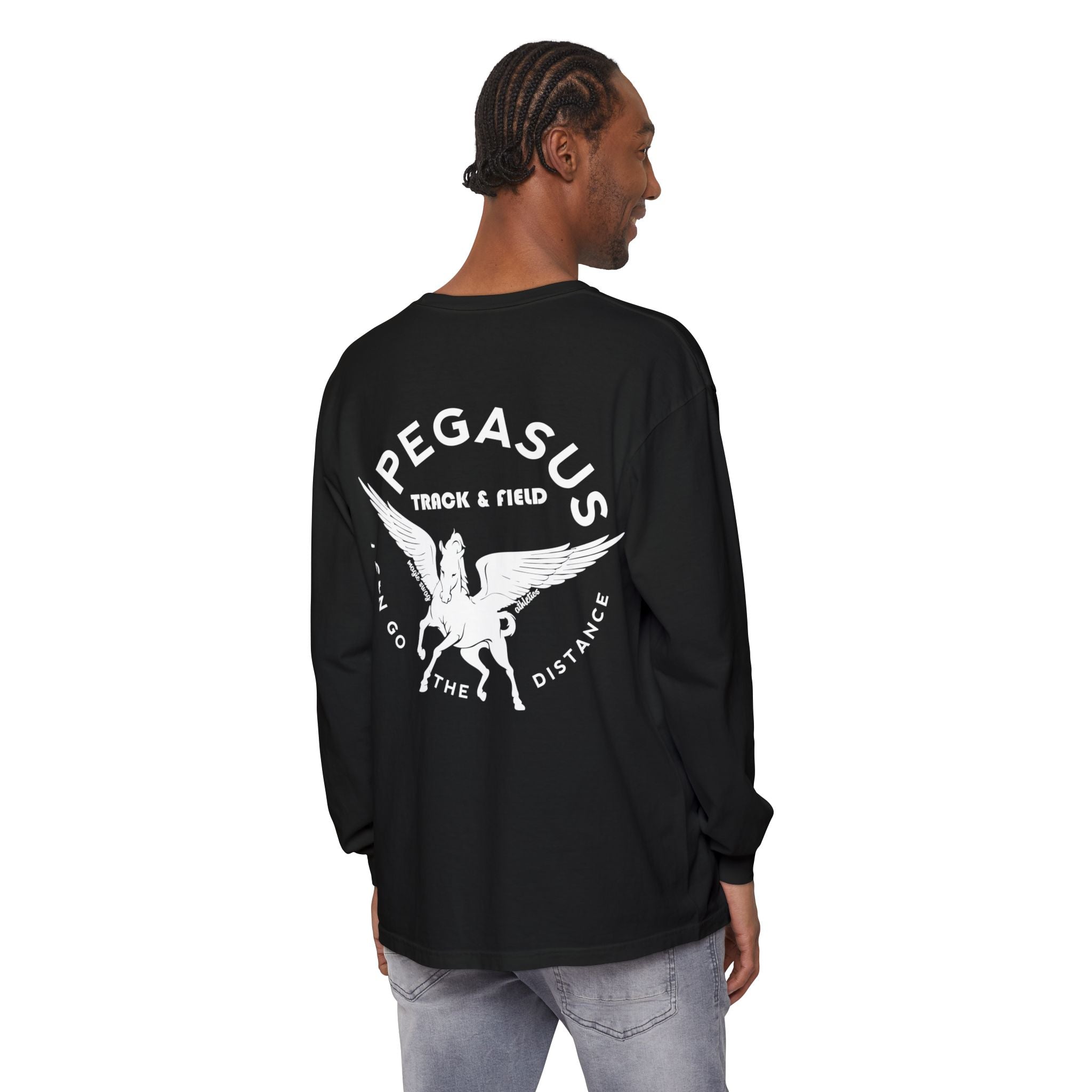 Pegasus Track & Field Long Sleeve T-Shirt - Unisex Garment-Dyed Graphic Tee