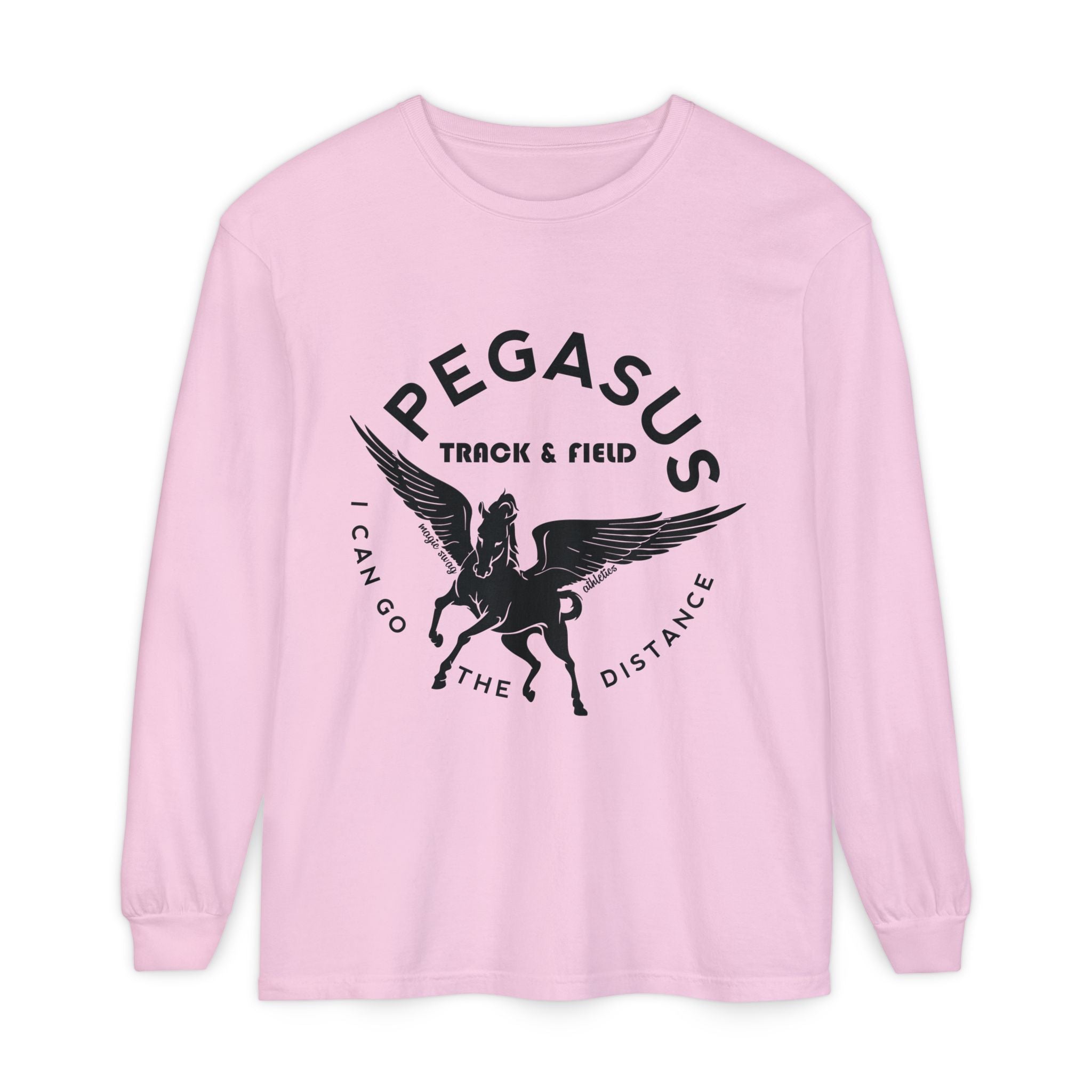 Pegasus Track & Field Long Sleeve T-Shirt - Unisex Garment-Dyed Graphic Tee