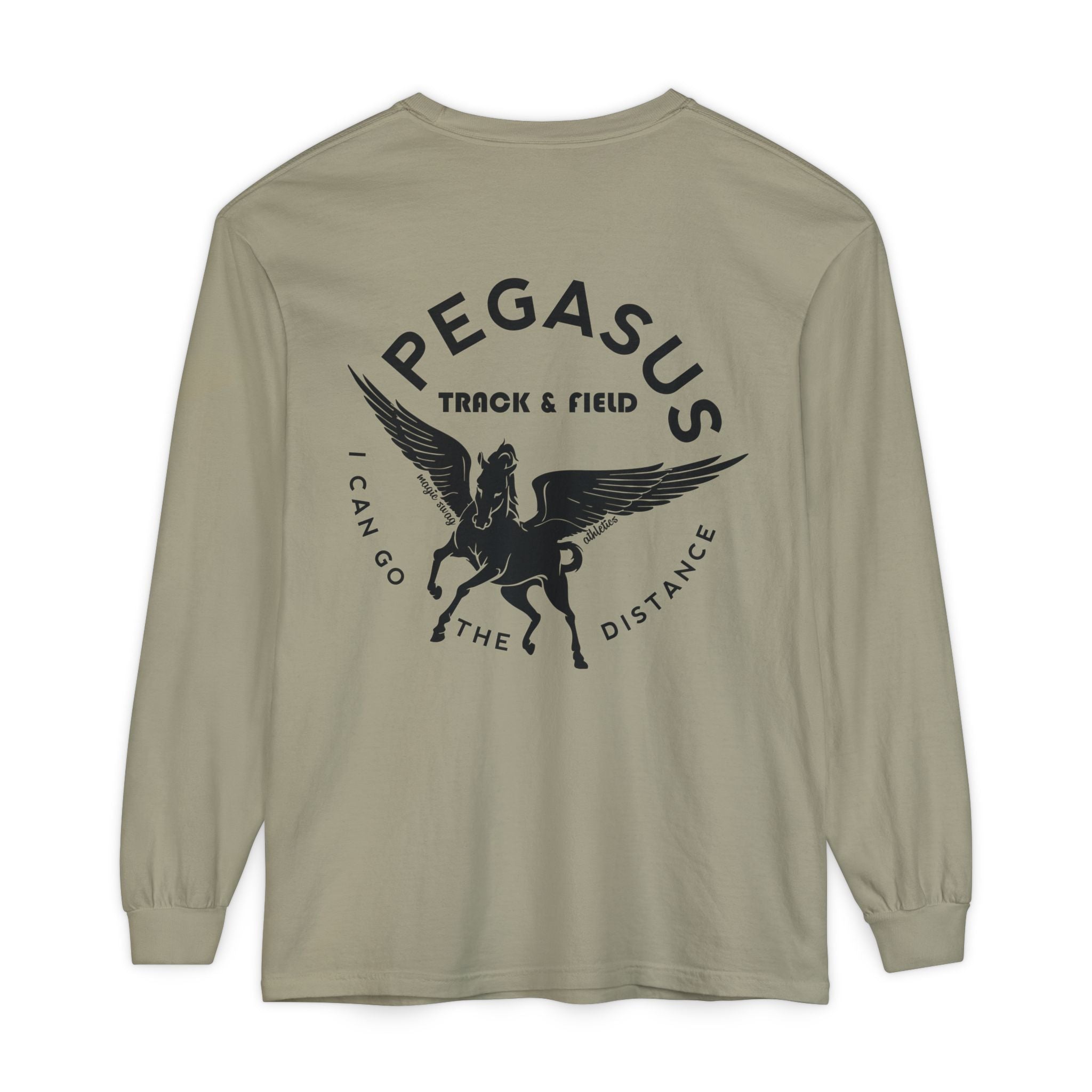 Pegasus Track & Field Long Sleeve T-Shirt - Unisex Garment-Dyed Graphic Tee