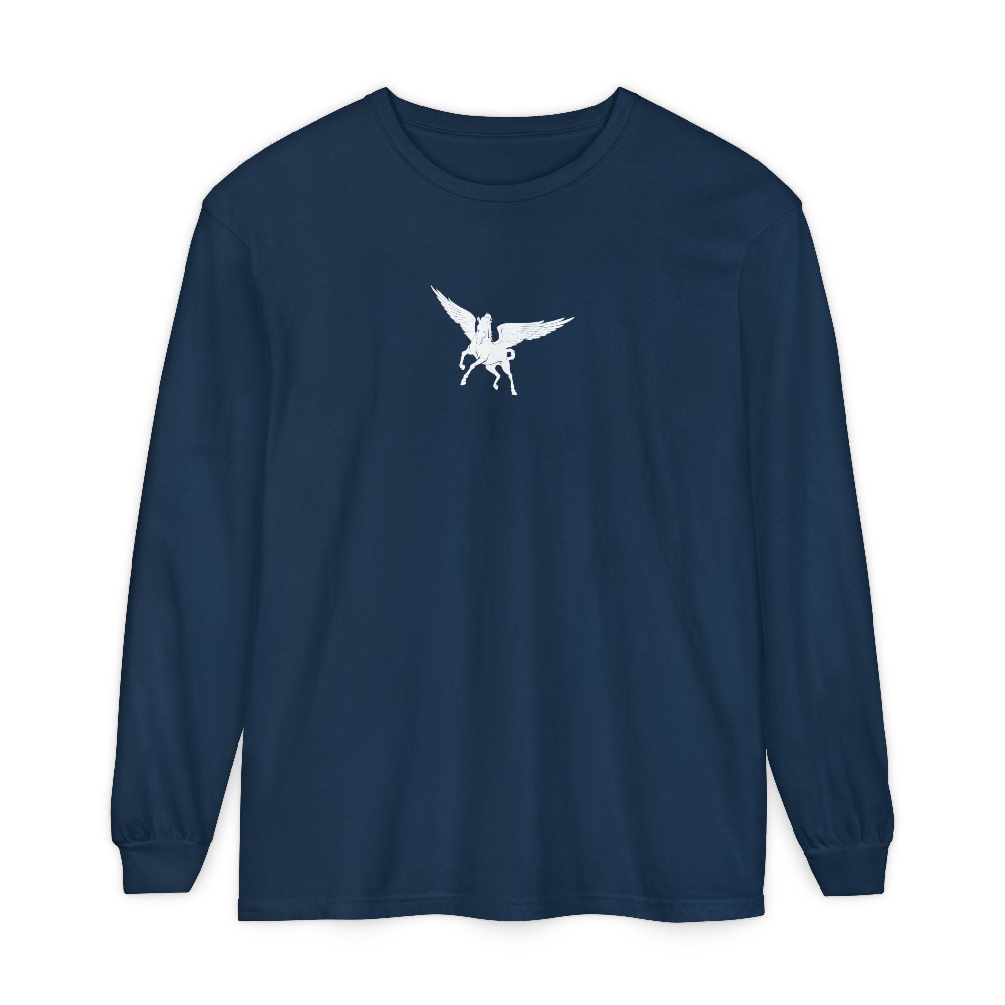 Pegasus Track & Field Long Sleeve T-Shirt - Unisex Garment-Dyed Graphic Tee