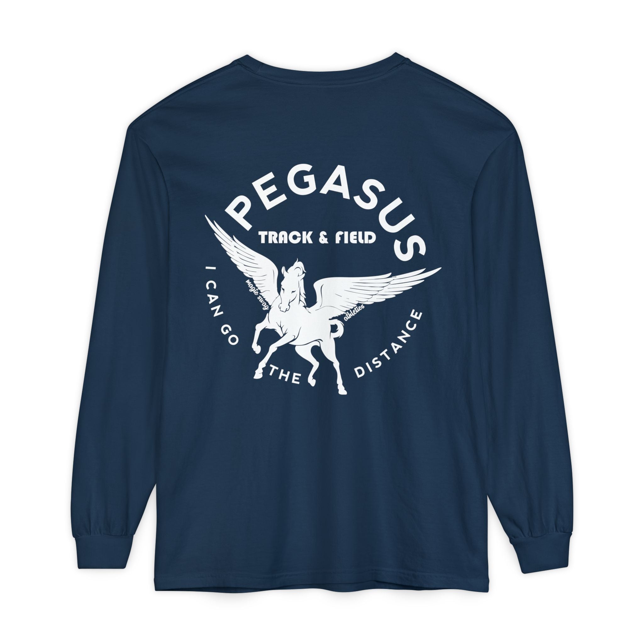 Pegasus Track & Field Long Sleeve T-Shirt - Unisex Garment-Dyed Graphic Tee