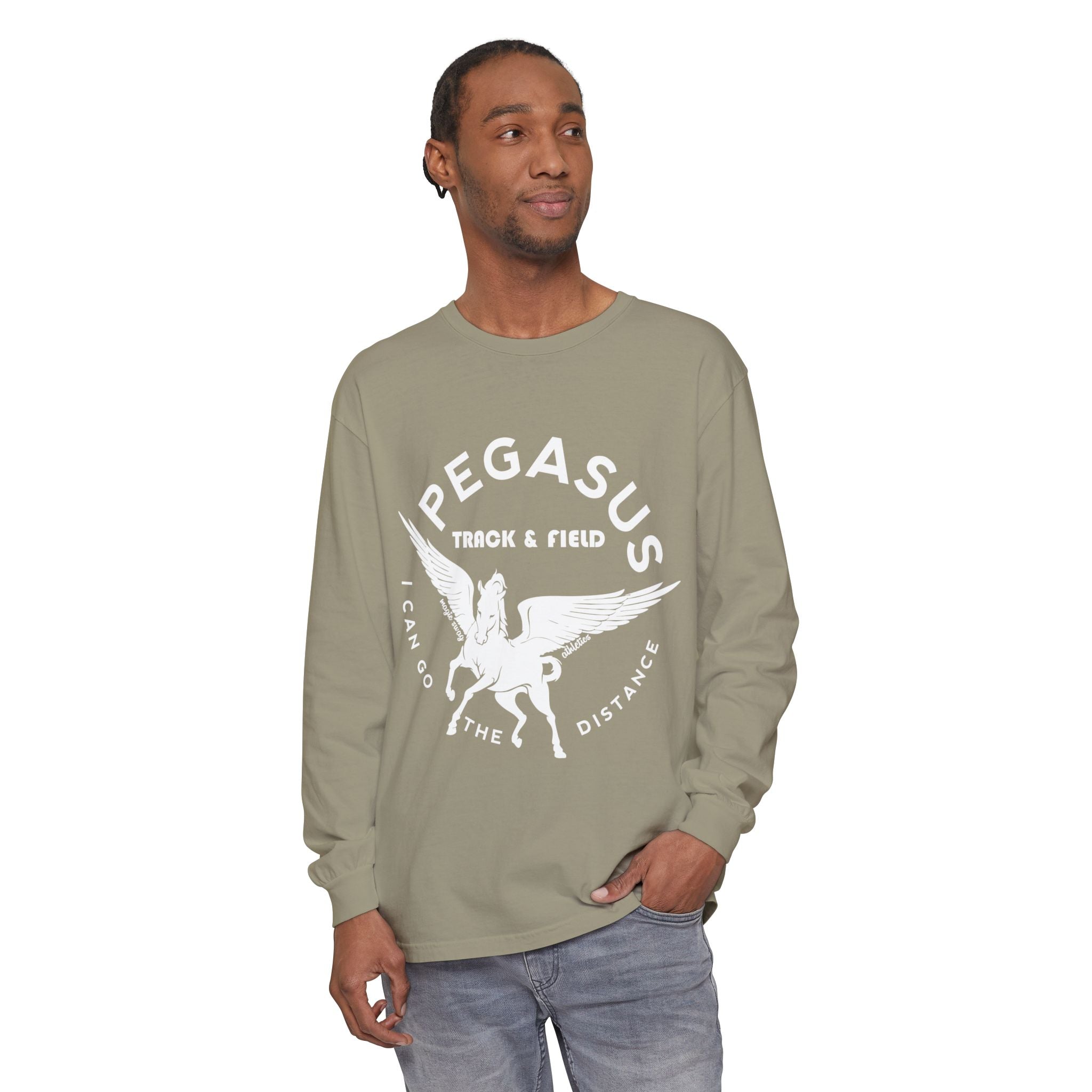 Pegasus Track & Field Long Sleeve T-Shirt - Unisex Garment-Dyed Graphic Tee