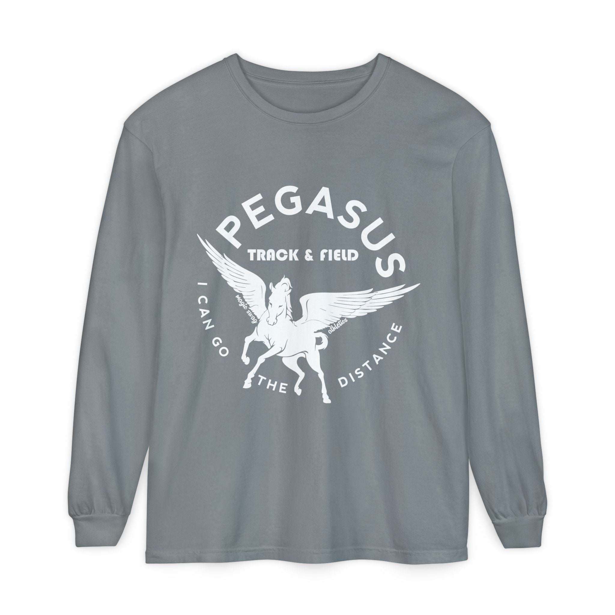 Pegasus Track & Field Long Sleeve T-Shirt - Unisex Garment-Dyed Graphic Tee