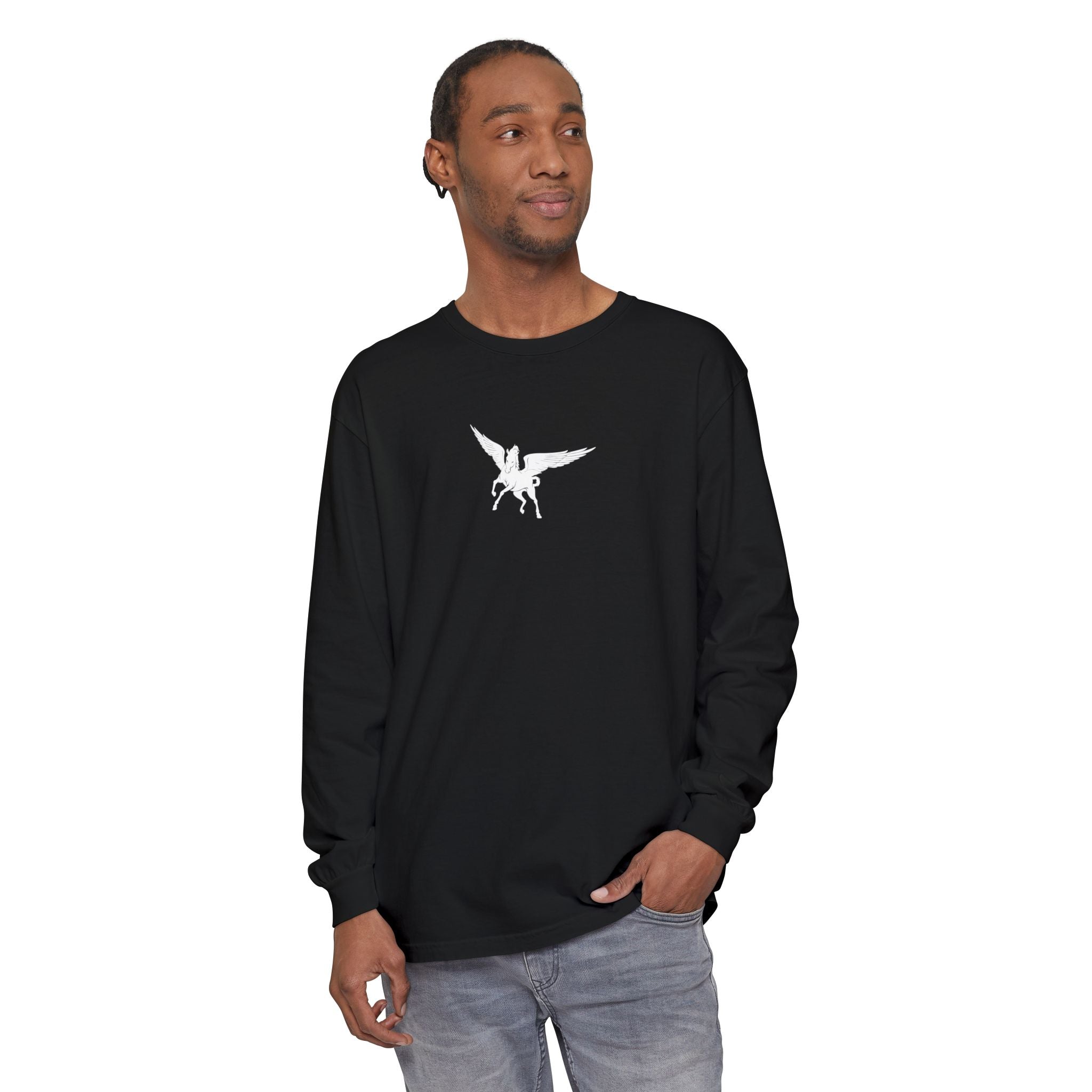 Pegasus Track & Field Long Sleeve T-Shirt - Unisex Garment-Dyed Graphic Tee