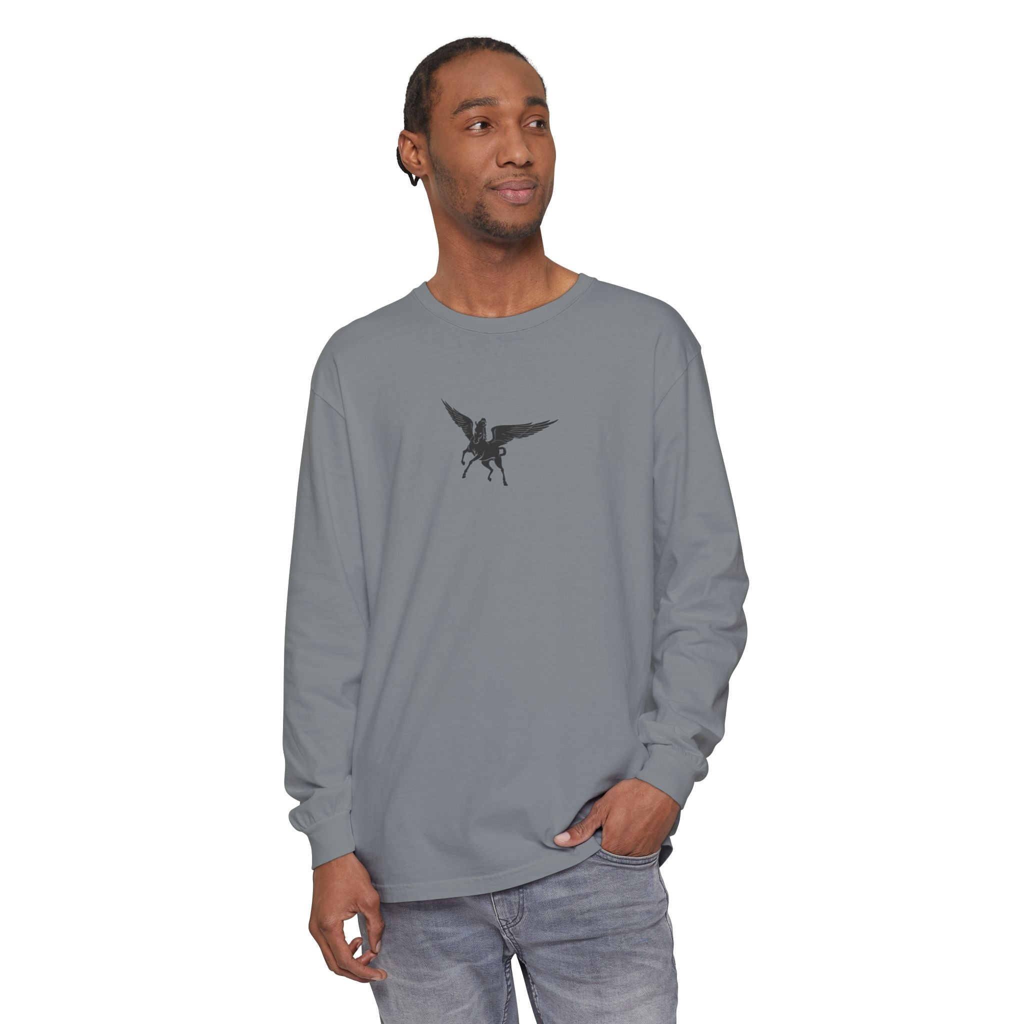 Pegasus Track & Field Long Sleeve T-Shirt - Unisex Garment-Dyed Graphic Tee