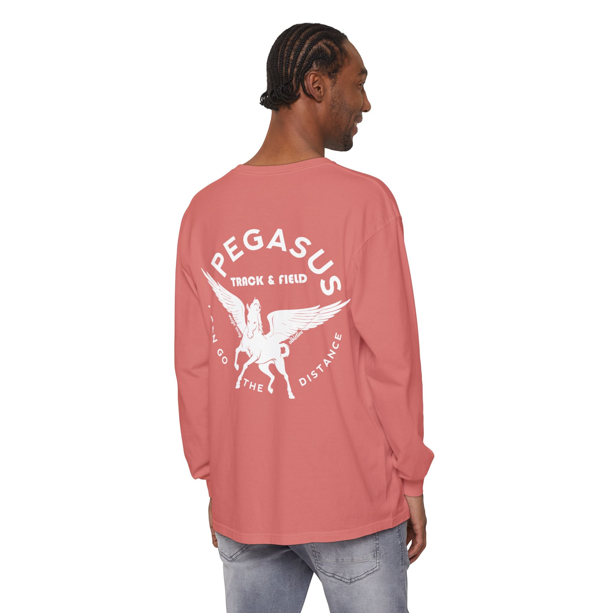 Pegasus Track & Field Long Sleeve T-Shirt - Unisex Garment-Dyed Graphic Tee