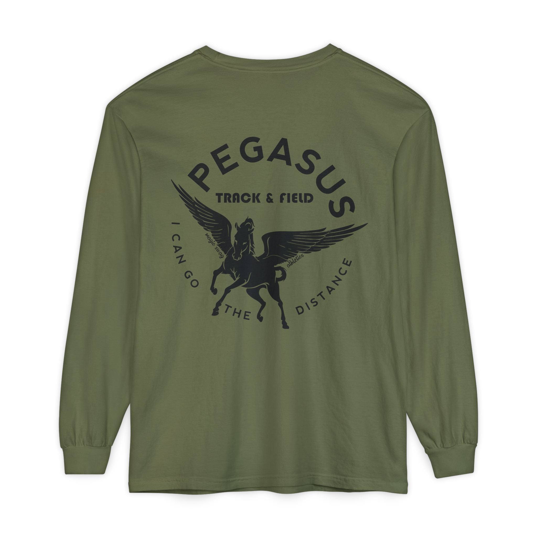 Pegasus Track & Field Long Sleeve T-Shirt - Unisex Garment-Dyed Graphic Tee