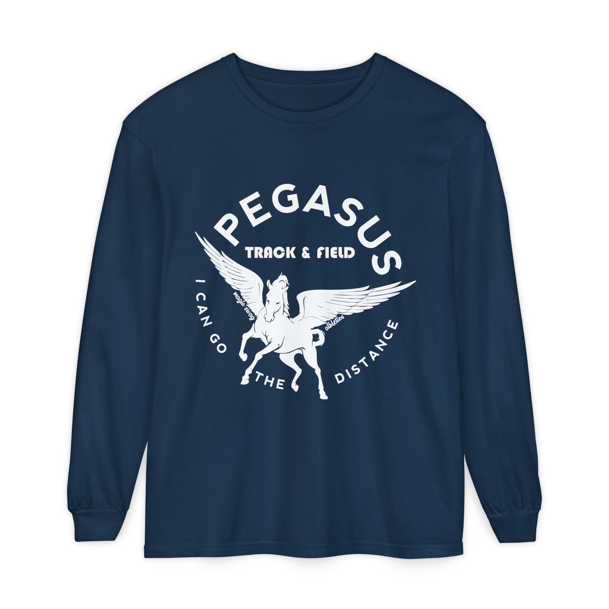 Pegasus Track & Field Long Sleeve T-Shirt - Unisex Garment-Dyed Graphic Tee