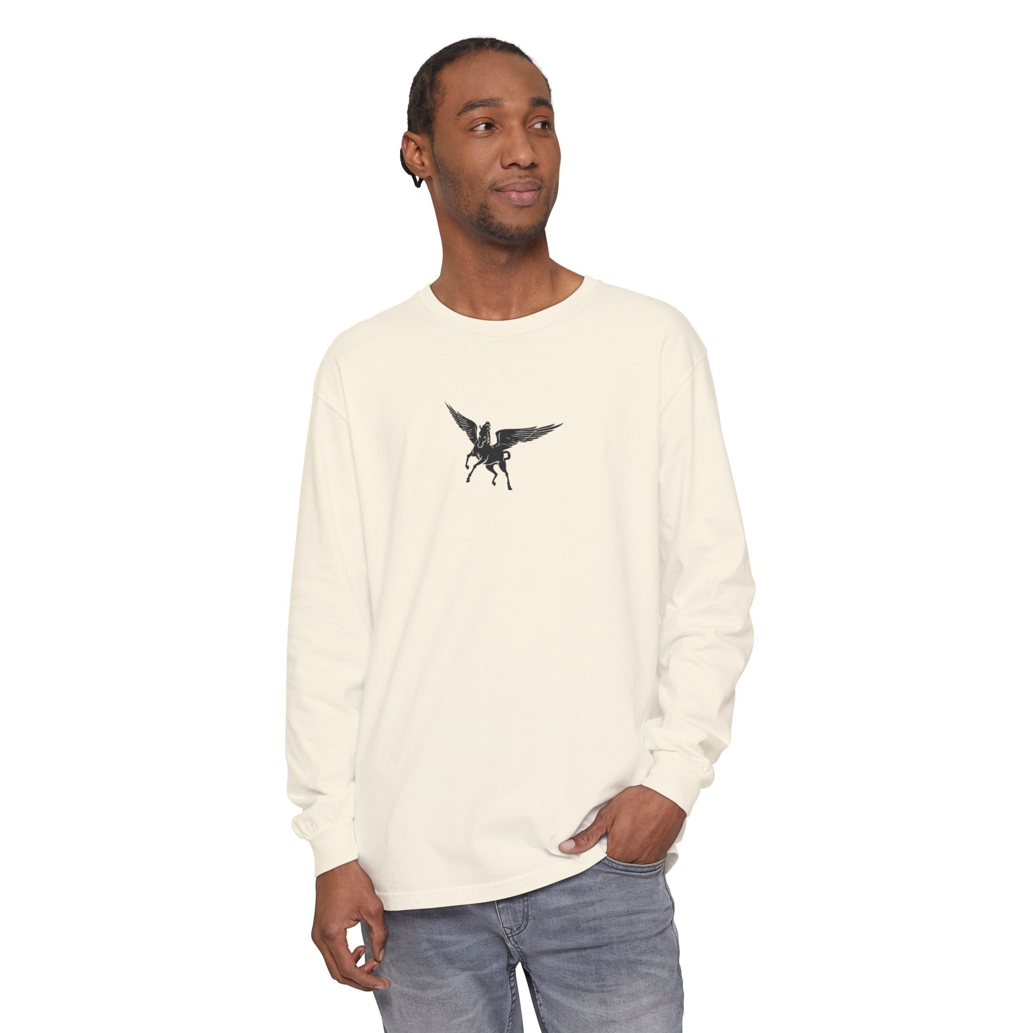 Pegasus Track & Field Long Sleeve T-Shirt - Unisex Garment-Dyed Graphic Tee