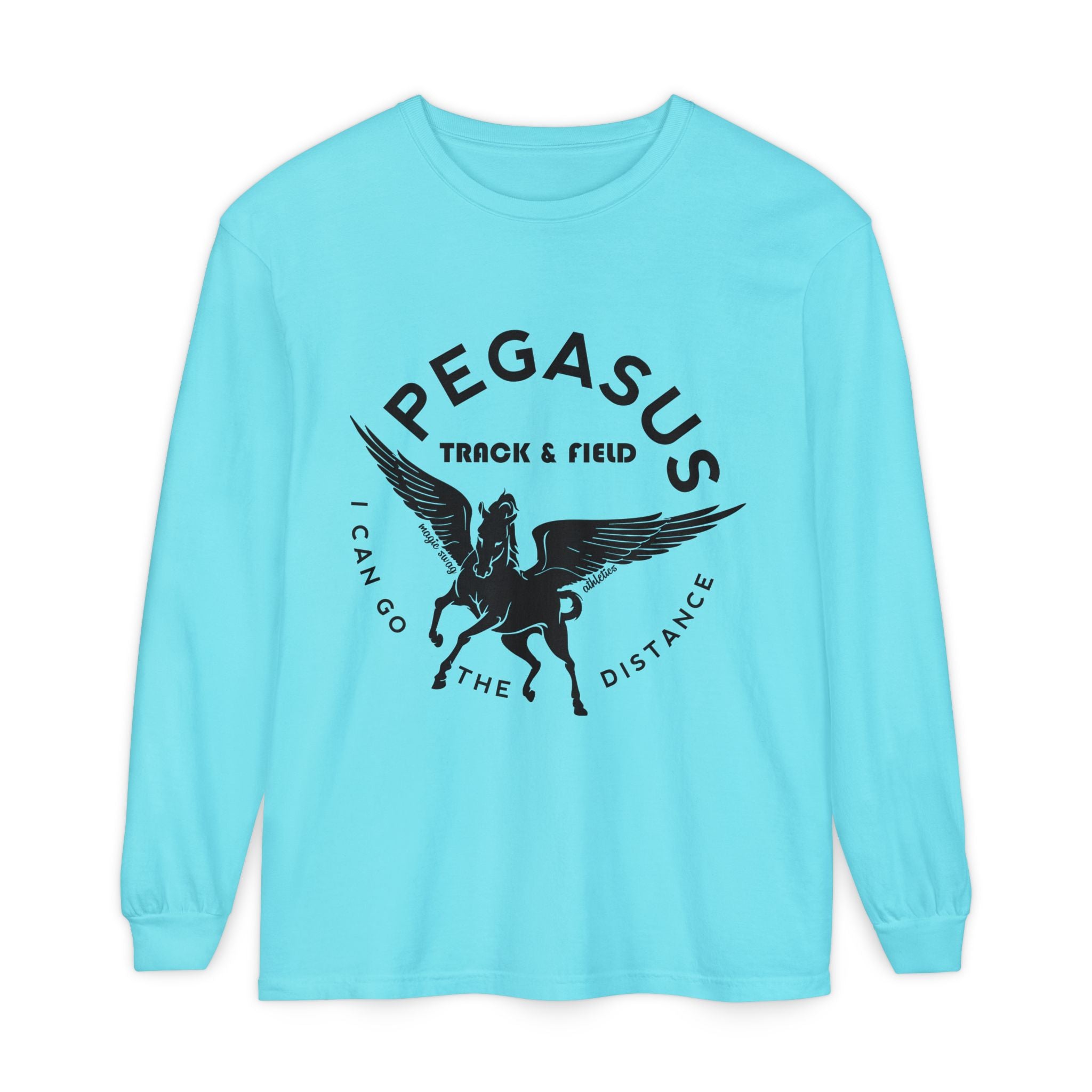 Pegasus Track & Field Long Sleeve T-Shirt - Unisex Garment-Dyed Graphic Tee