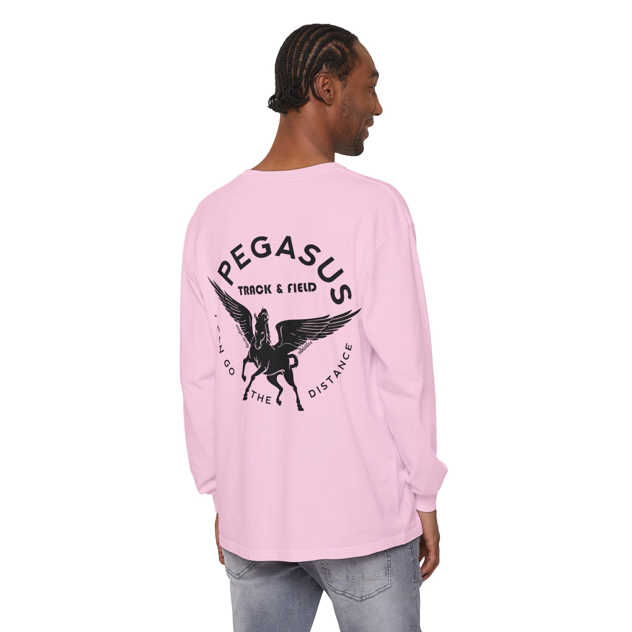 Pegasus Track & Field Long Sleeve T-Shirt - Unisex Garment-Dyed Graphic Tee