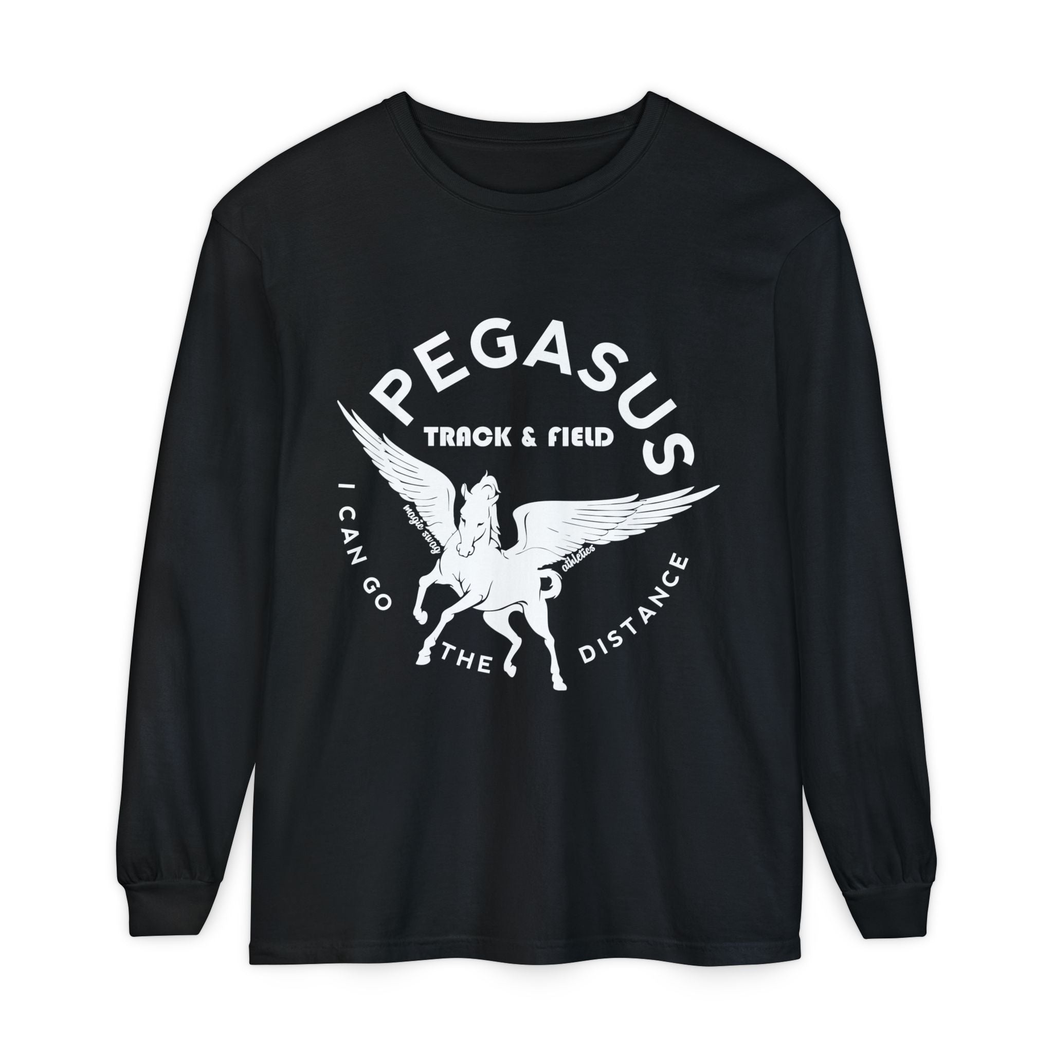 Pegasus Track & Field Long Sleeve T-Shirt - Unisex Garment-Dyed Graphic Tee