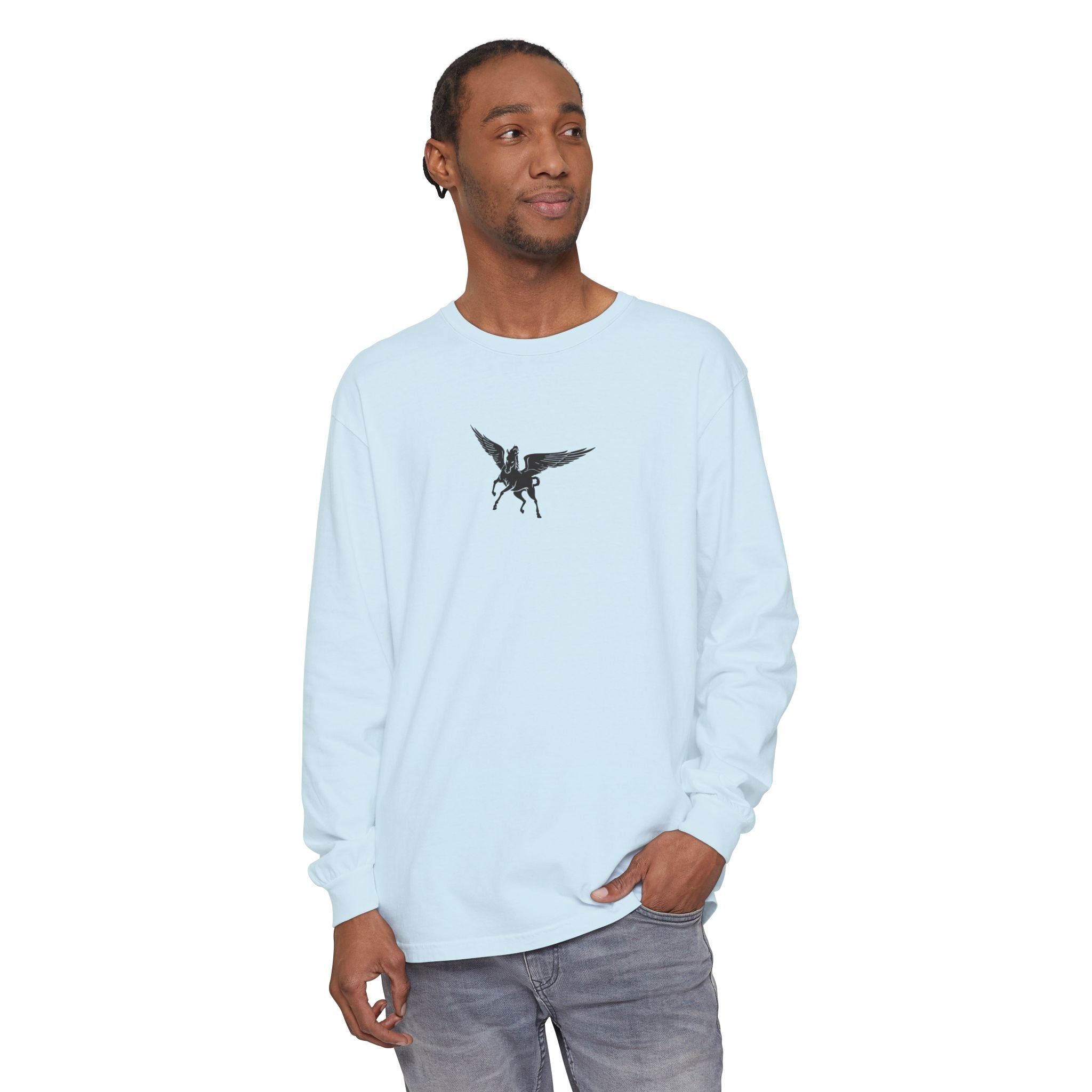 Pegasus Track & Field Long Sleeve T-Shirt - Unisex Garment-Dyed Graphic Tee