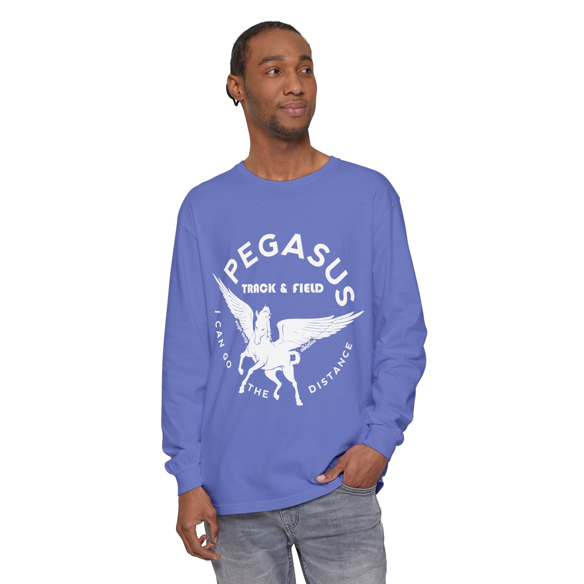 Pegasus Track & Field Long Sleeve T-Shirt - Unisex Garment-Dyed Graphic Tee