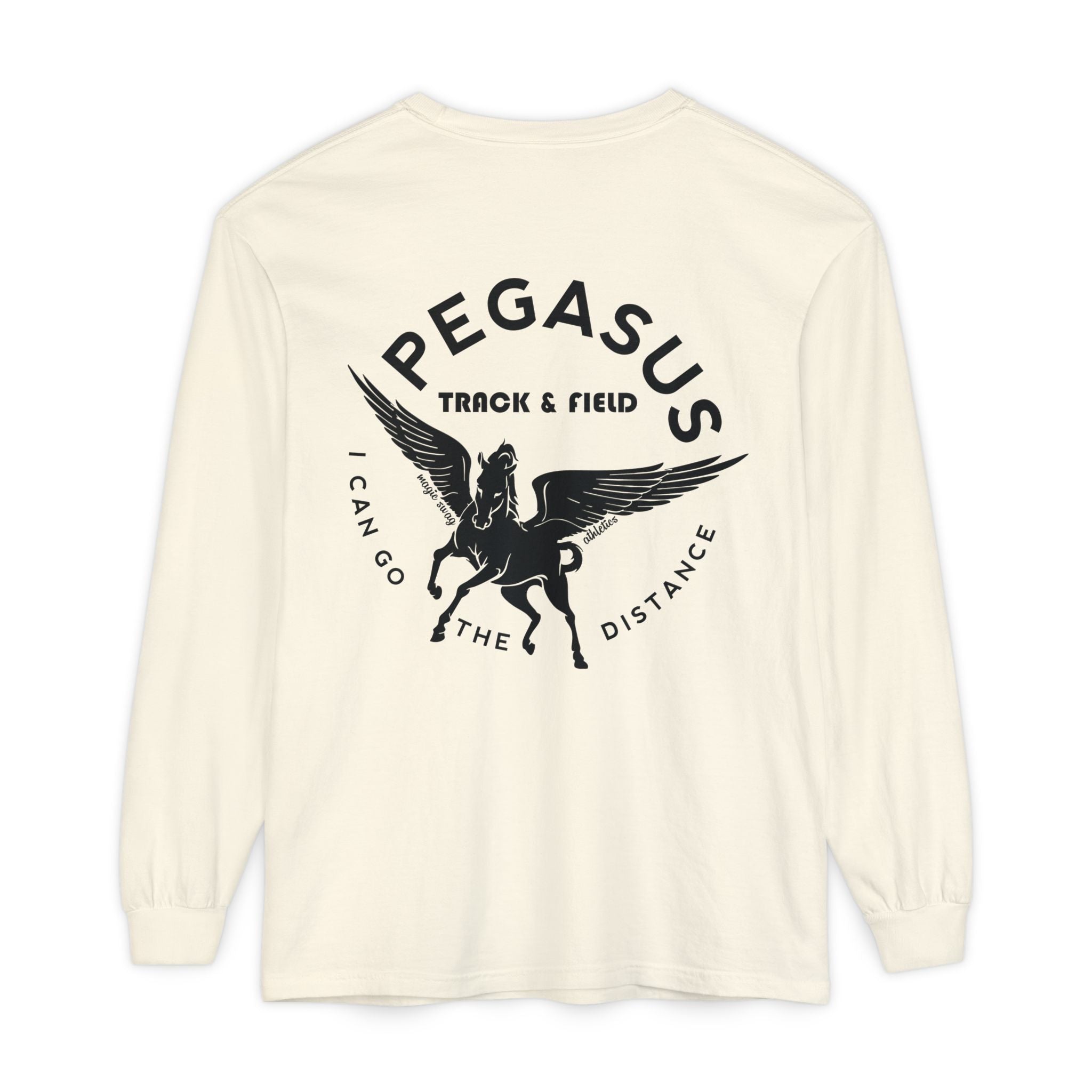 Pegasus Track & Field Long Sleeve T-Shirt - Unisex Garment-Dyed Graphic Tee