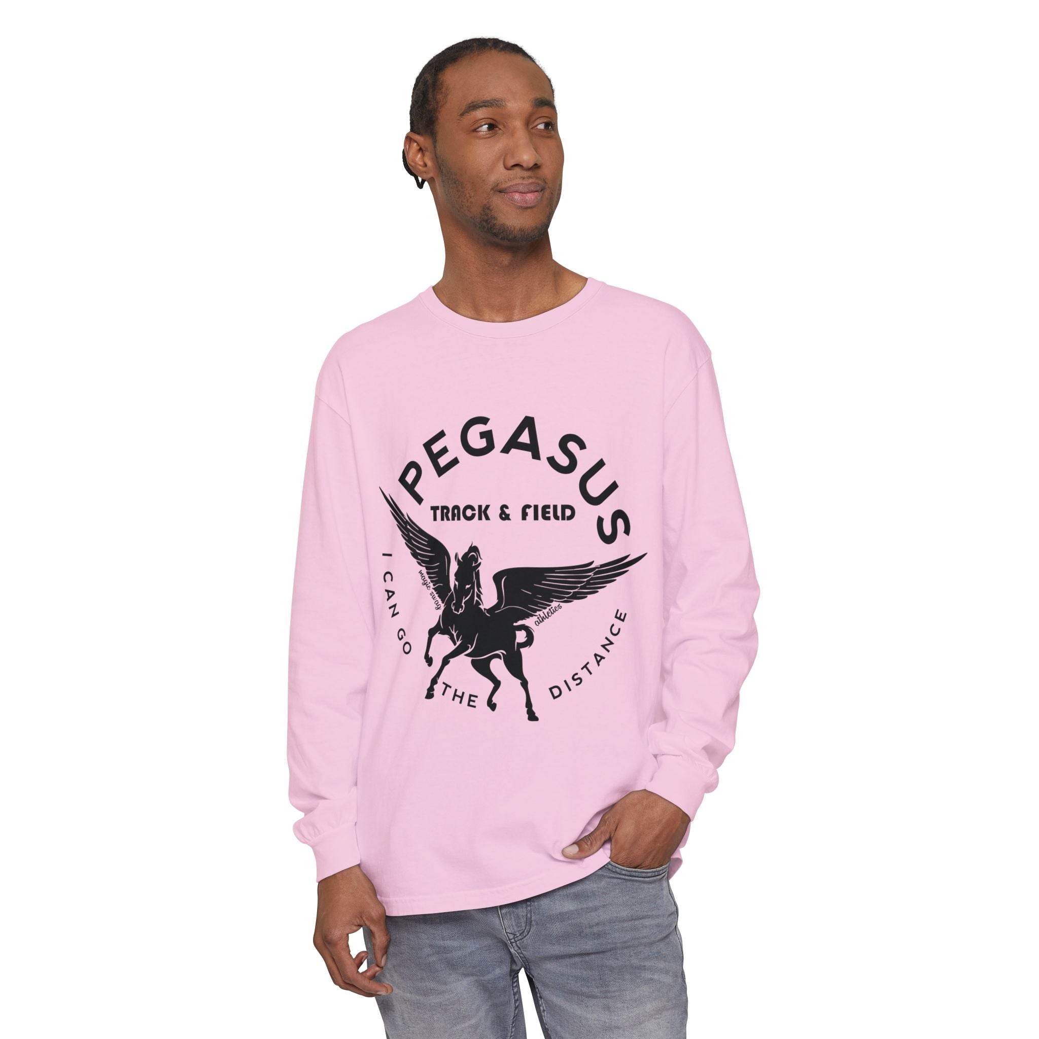 Pegasus Track & Field Long Sleeve T-Shirt - Unisex Garment-Dyed Graphic Tee