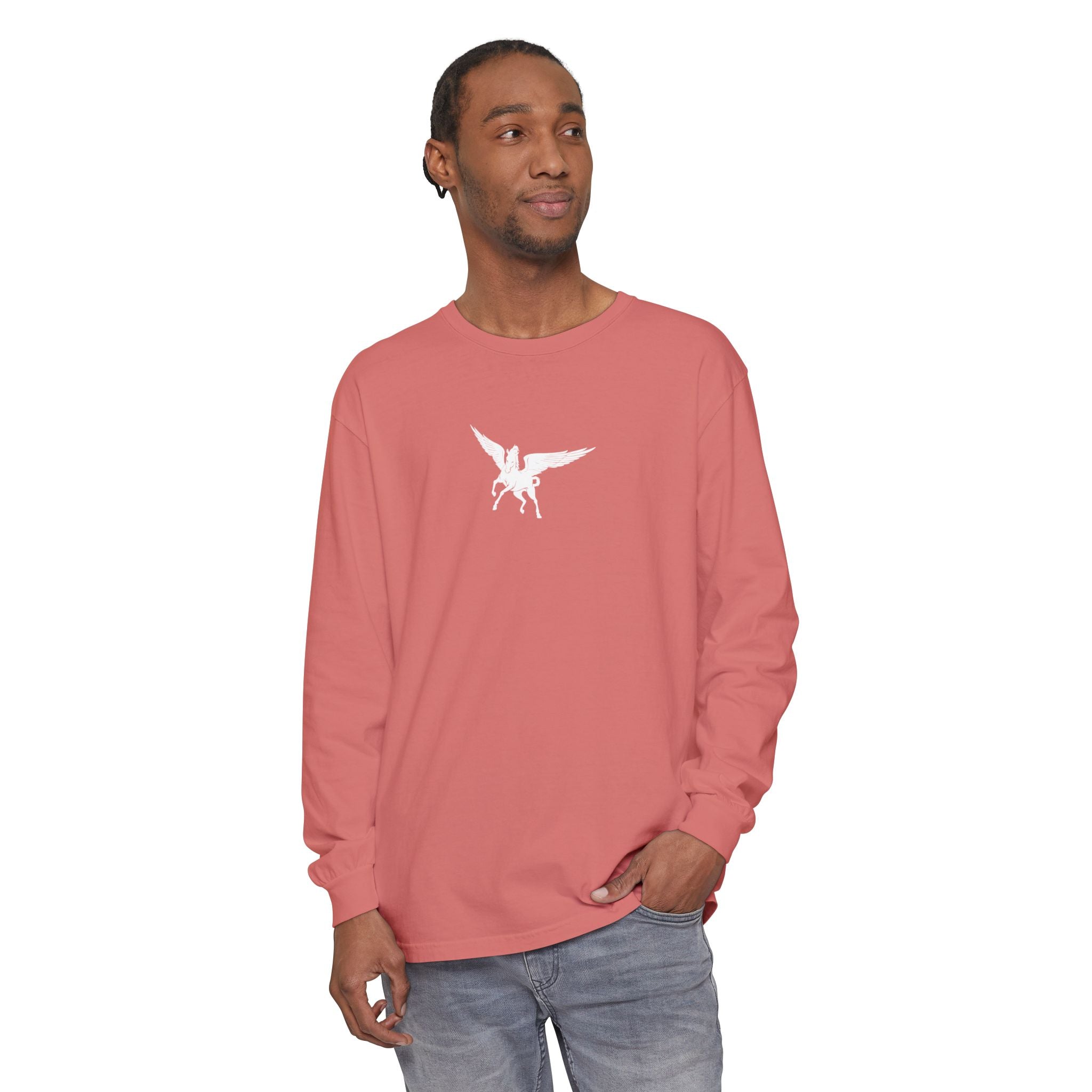 Pegasus Track & Field Long Sleeve T-Shirt - Unisex Garment-Dyed Graphic Tee