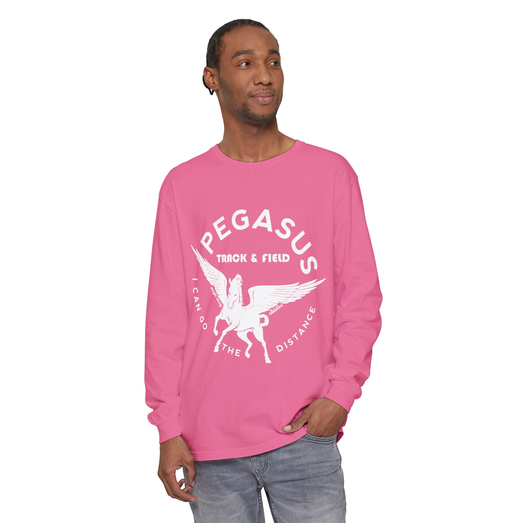 Pegasus Track & Field Long Sleeve T-Shirt - Unisex Garment-Dyed Graphic Tee