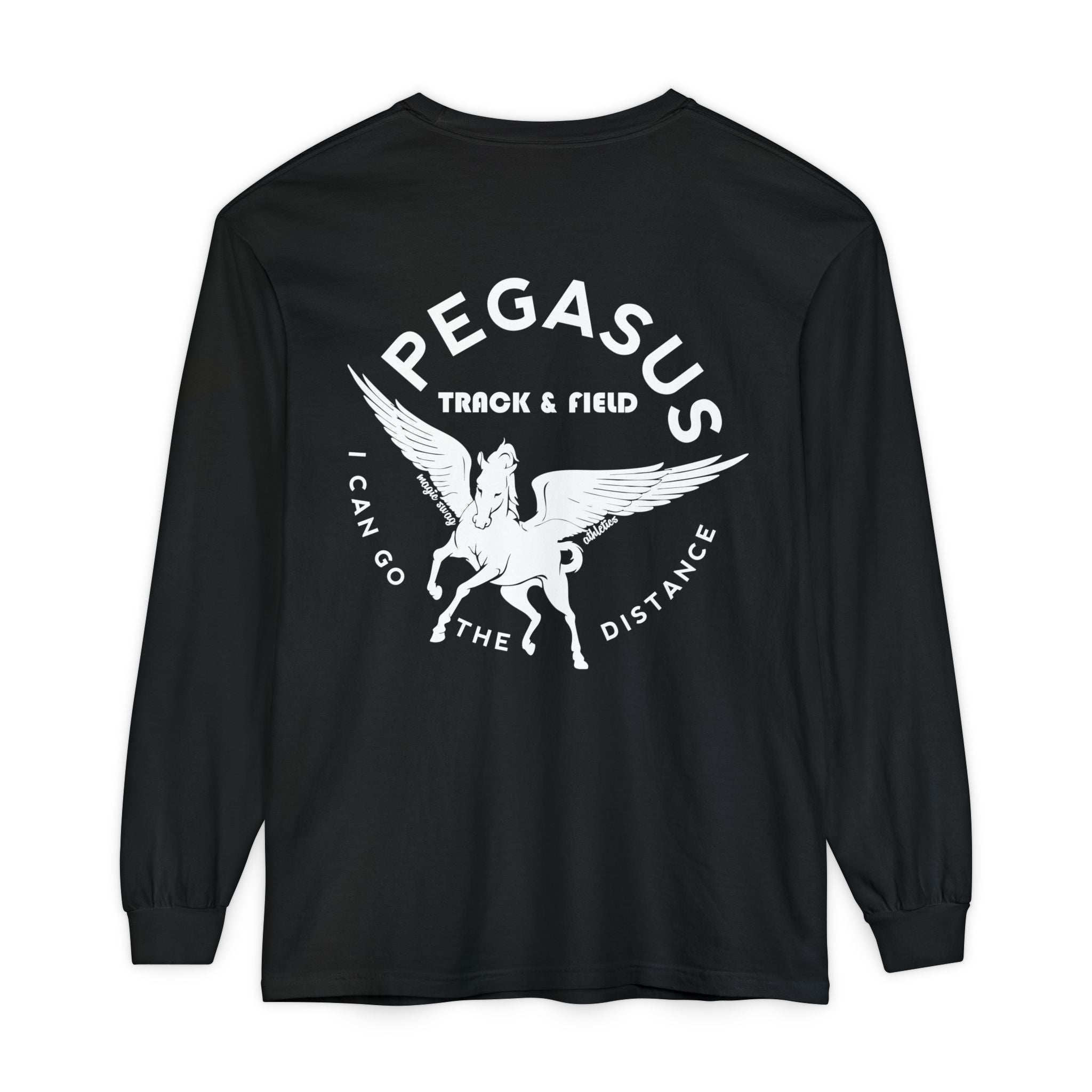 Pegasus Track & Field Long Sleeve T-Shirt - Unisex Garment-Dyed Graphic Tee