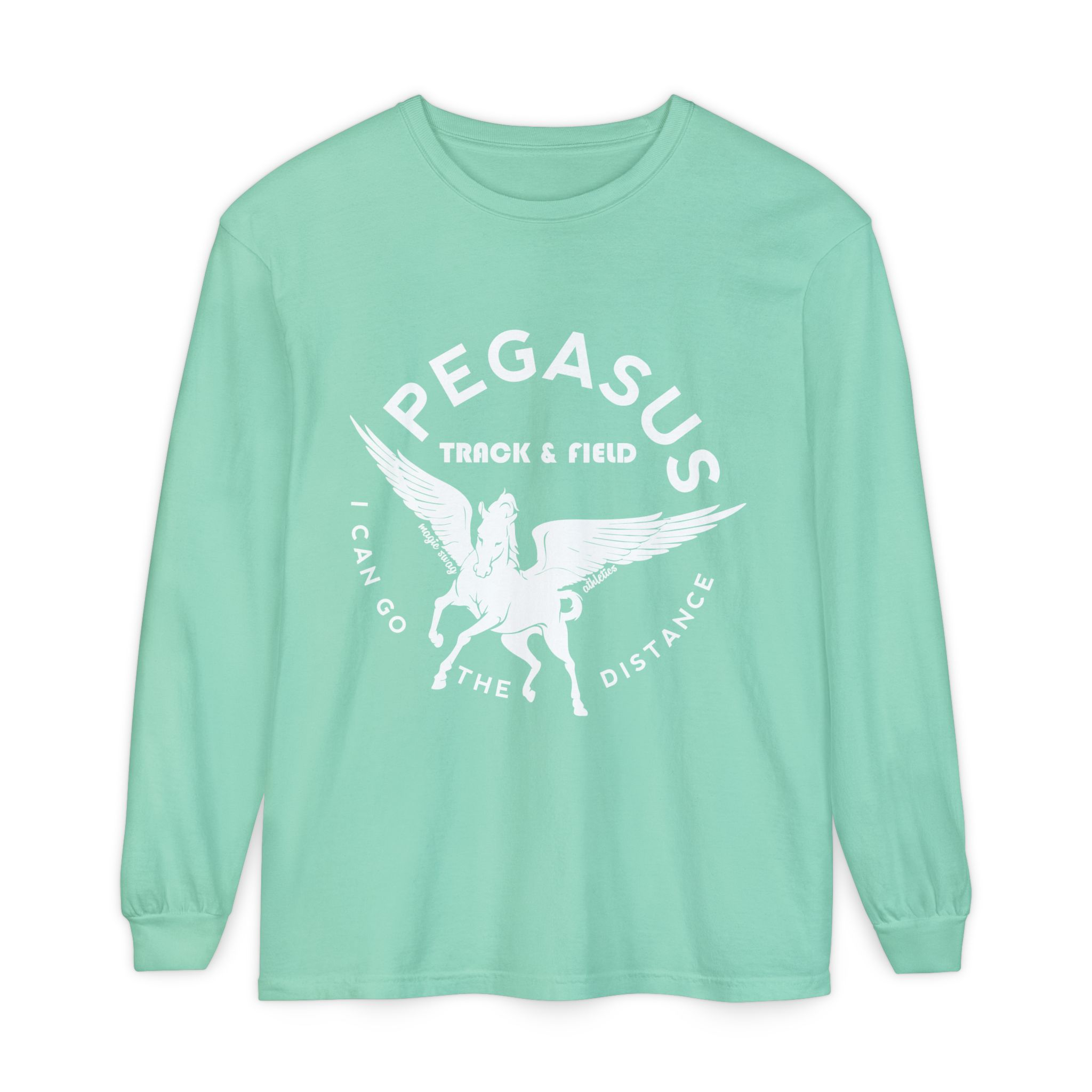 Pegasus Track & Field Long Sleeve T-Shirt - Unisex Garment-Dyed Graphic Tee